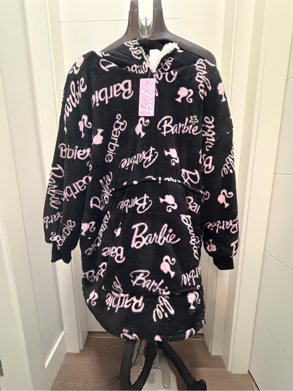 Barbie Black & Pink Fleece Oversized Hoodie